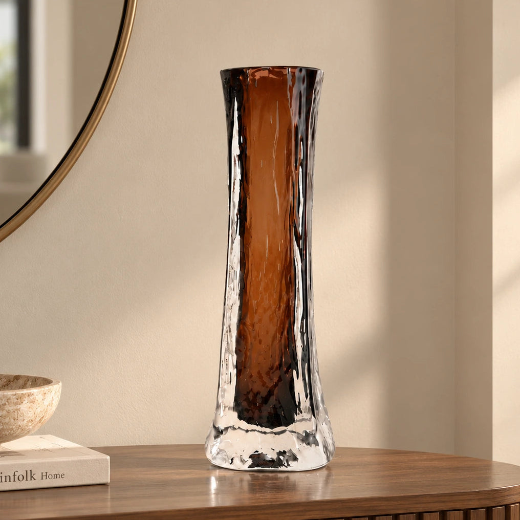 Mocha Glow vase, icy base, front on white