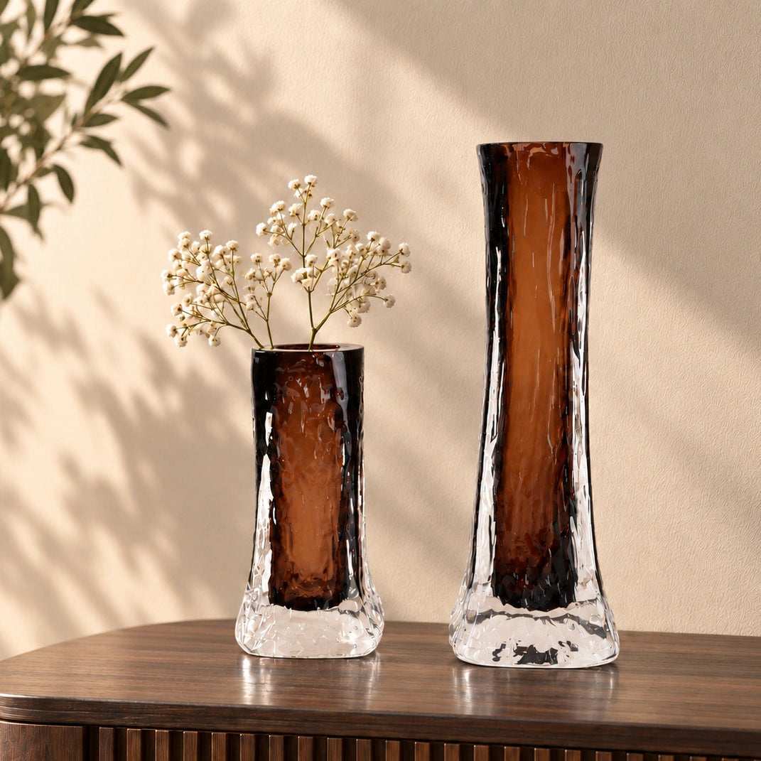 Mocha Glow vase, icy base, front on white