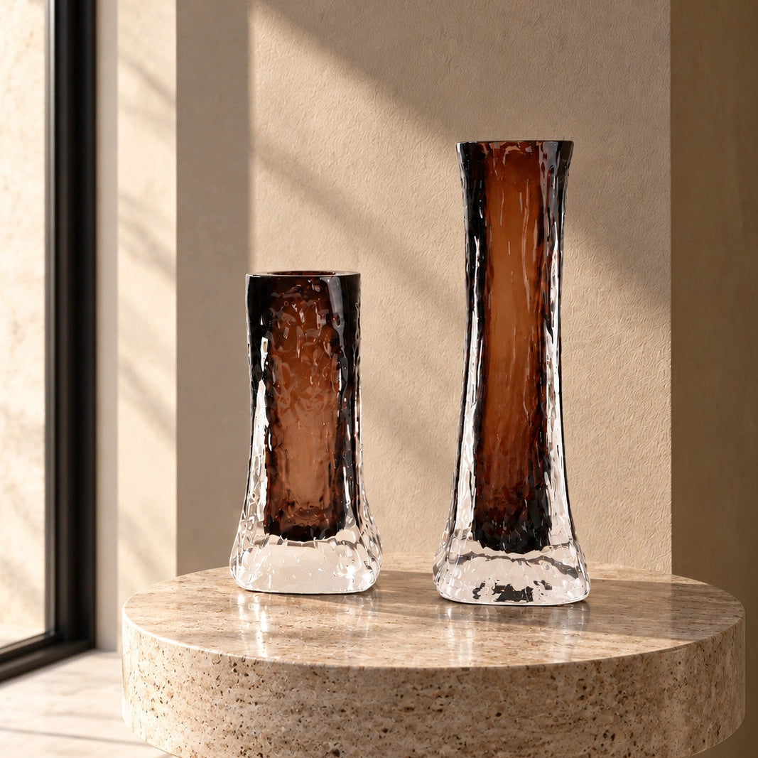 Mocha Glow vase, icy base, front on white
