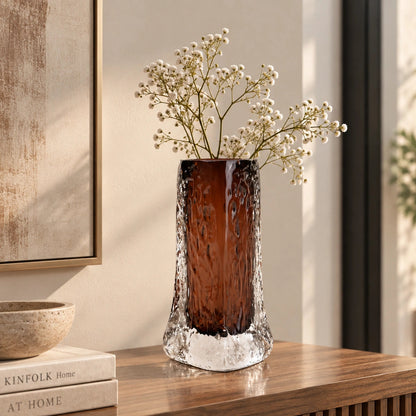 Mocha Glow vase, icy base, front on white