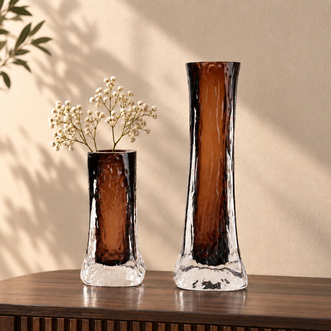 Mocha Glow vase, icy base, front on white