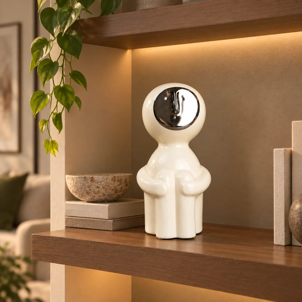 Modern human form decor in ivory white with chrome accent for contemporary home styling