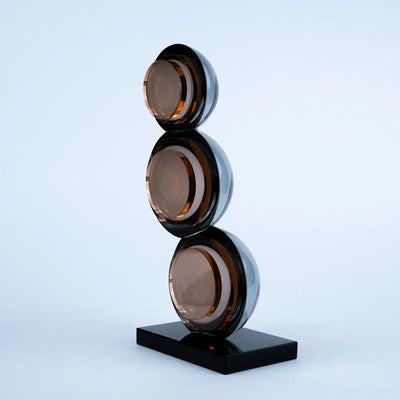 Modern Spherical Table Decor | Smoky Amber and Silver Reflective Decorative Accent with Black Base for Living Room, Office and Console Table