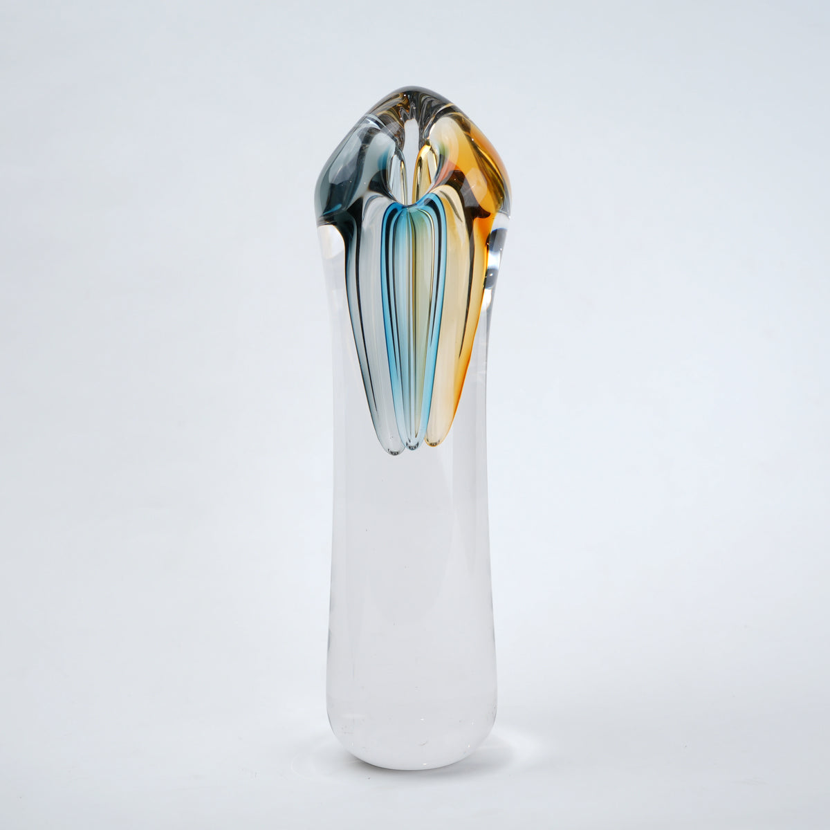 Handblown clear glass decorative vase set with multicolor internal swirl design