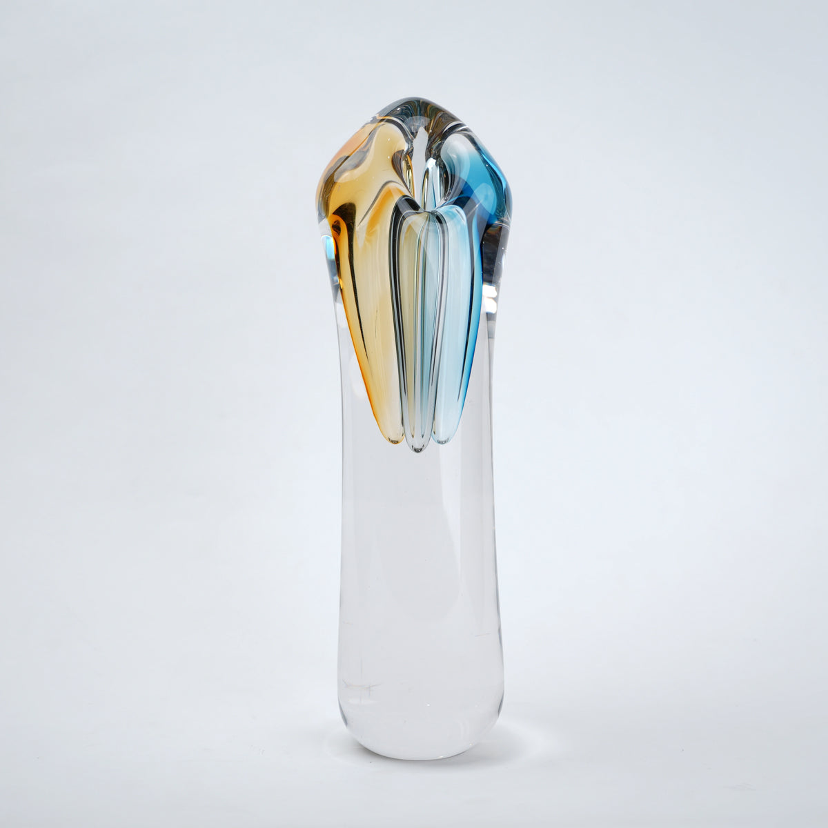 Handblown clear glass decorative vase set with multicolor internal swirl design