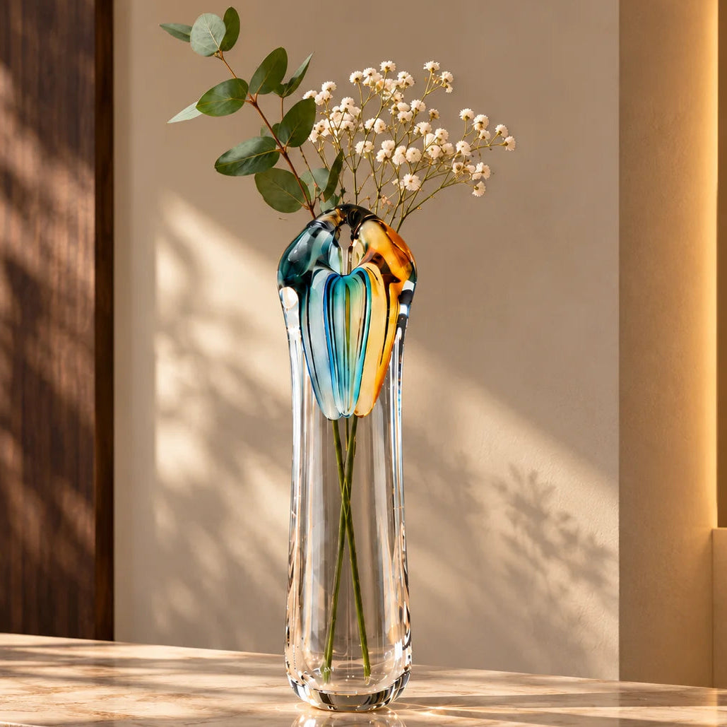 Multicolor art vase, neck macro detail