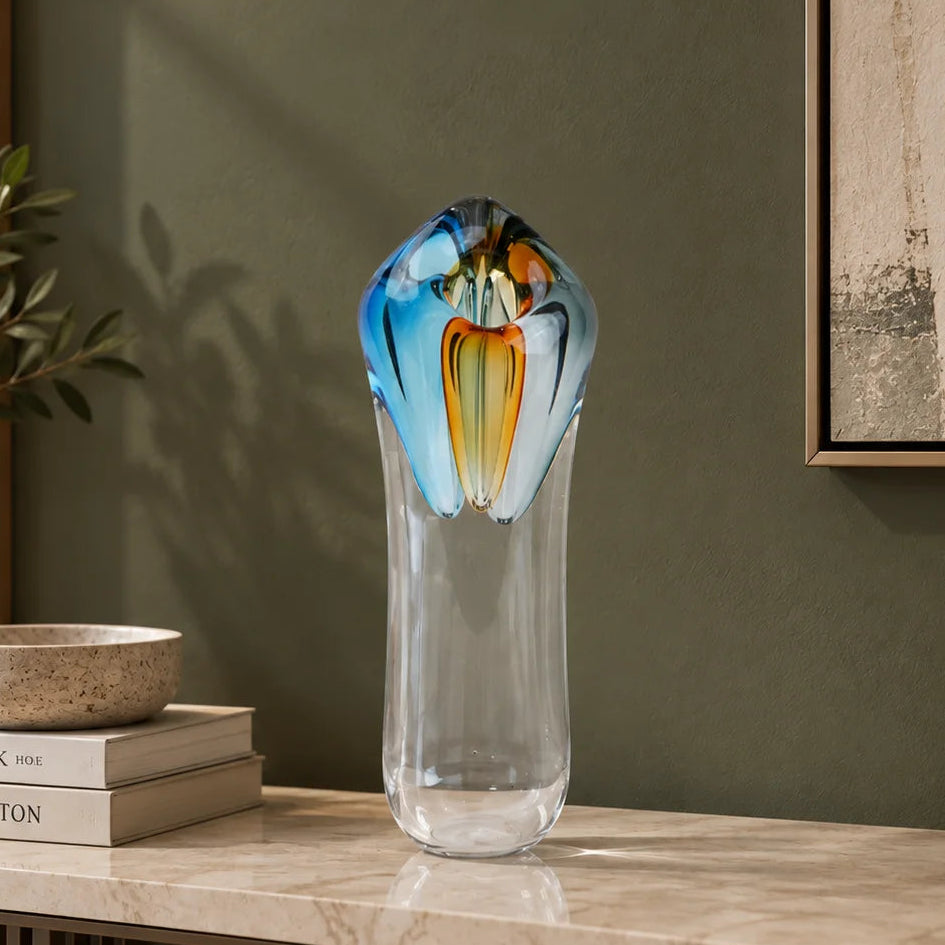 Multicolor art vase, neck macro detail