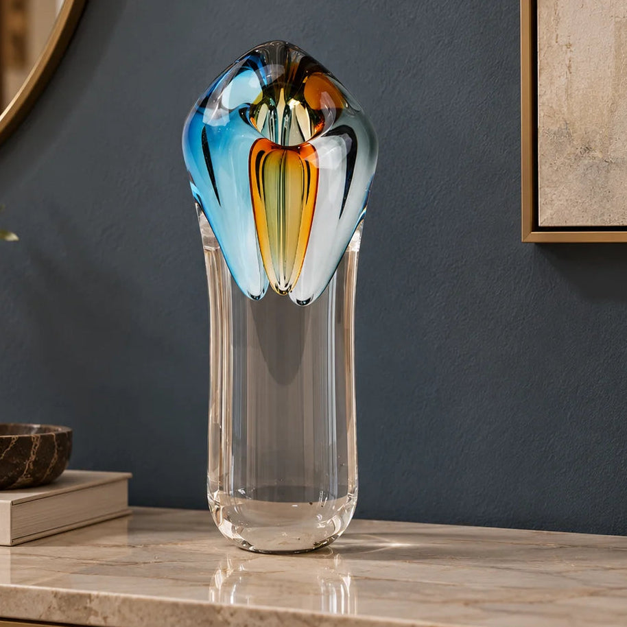 Multicolor art vase, neck macro detail