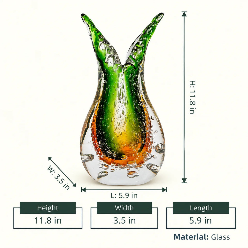 Dual Flare Green Glass Vase