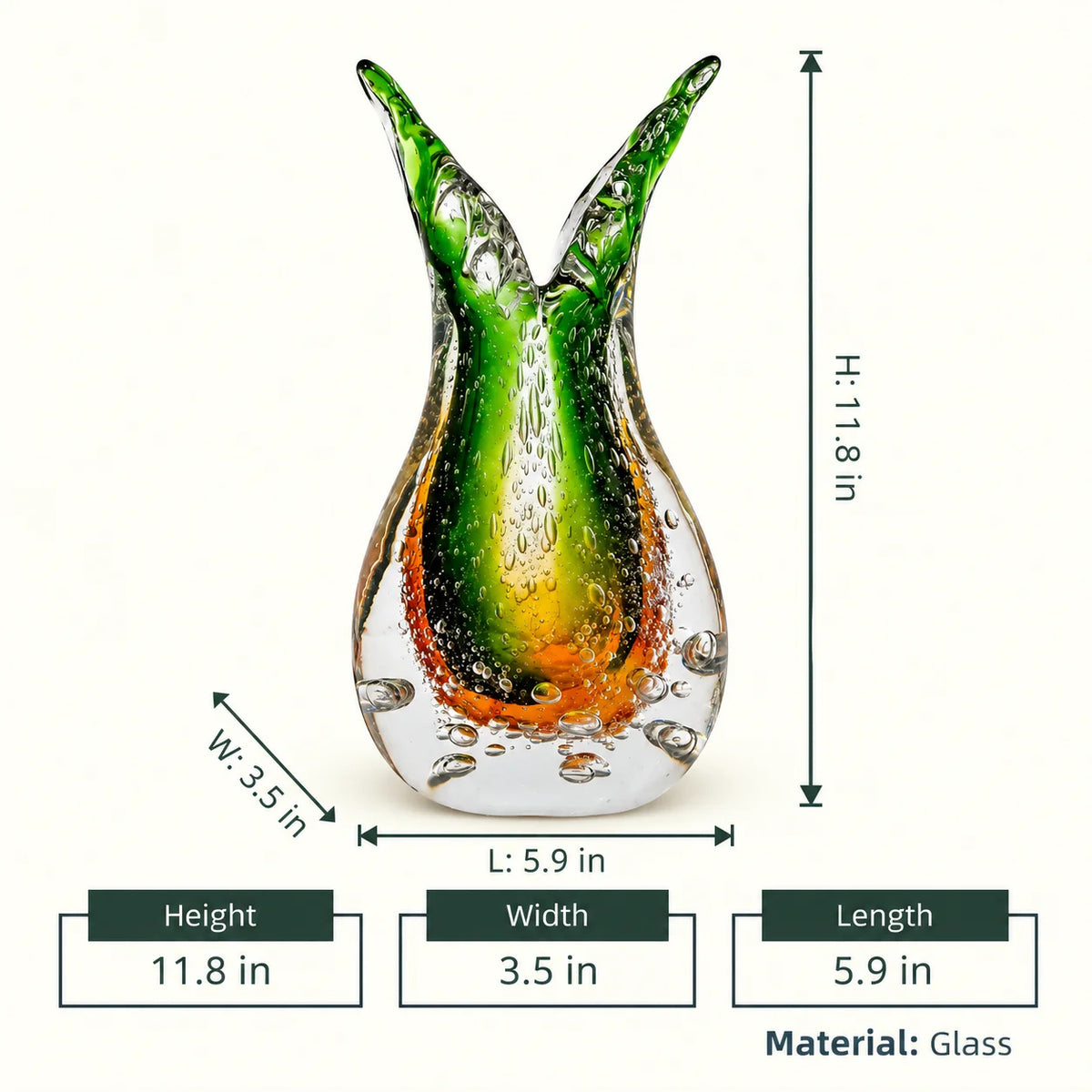 Dual Flare Green Glass Vase