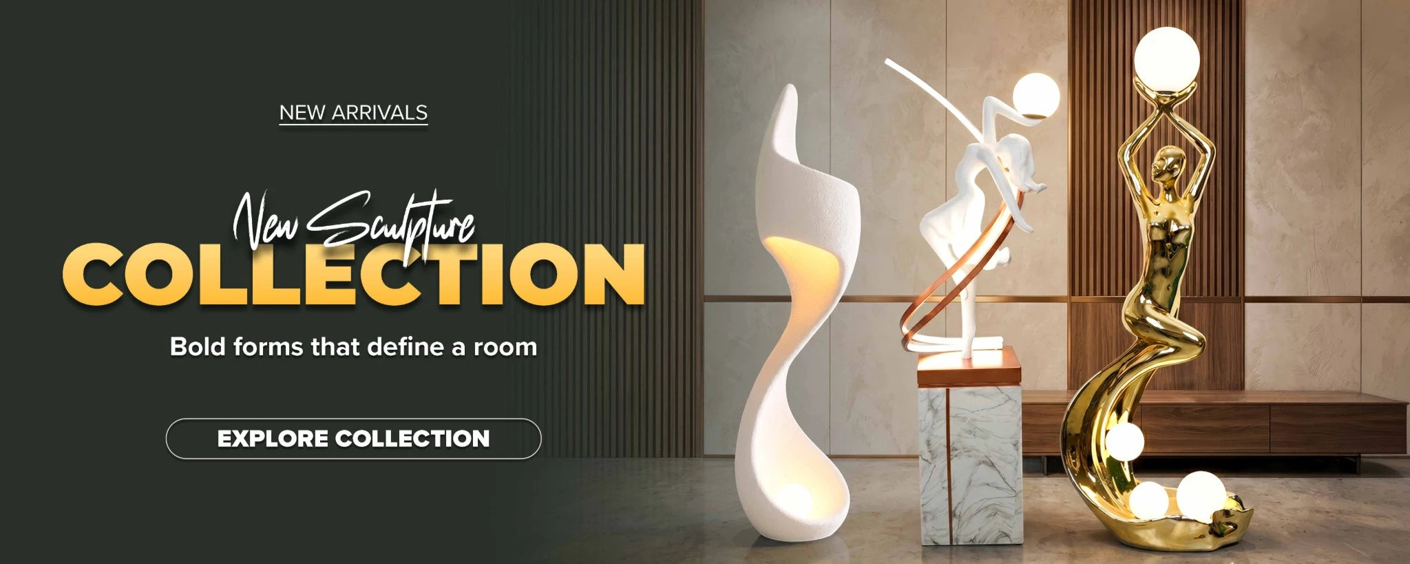 floor sculpture collection with modern sculptural lighting and large decor pieces