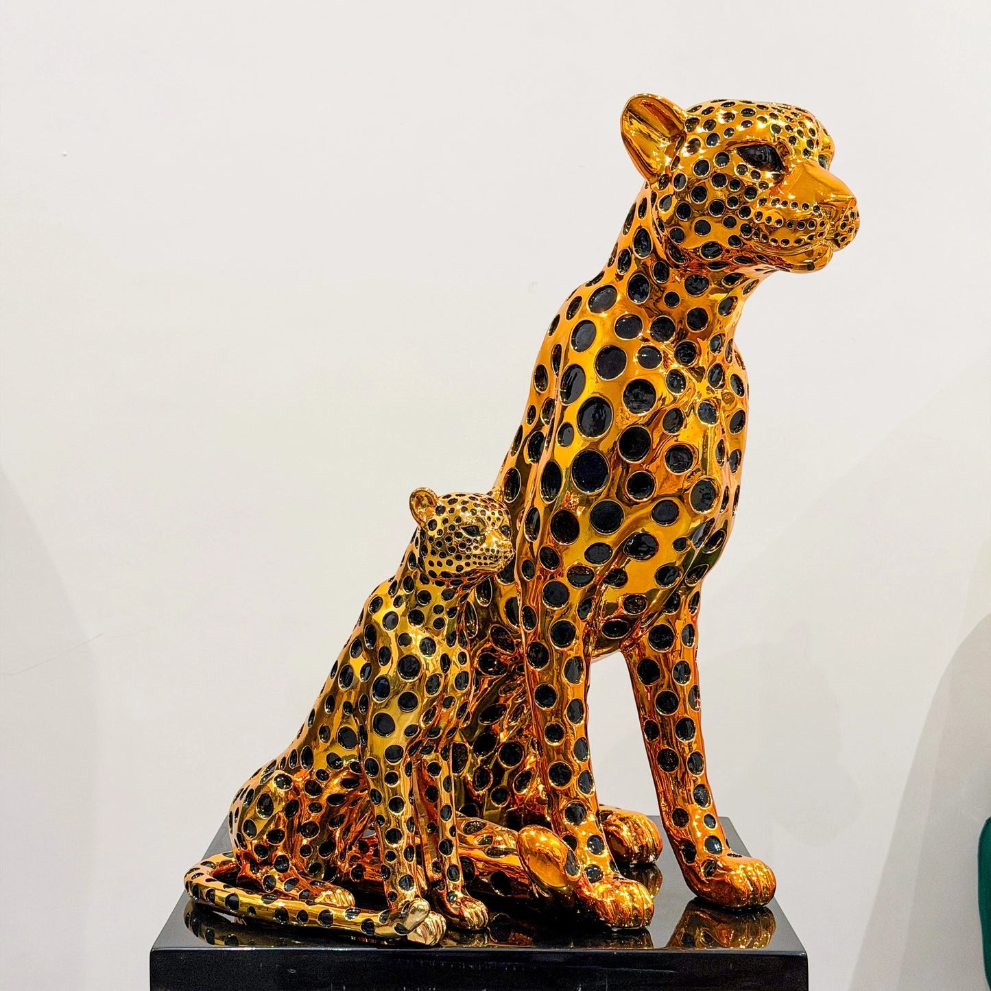 luxury leopard figurine in gold with black detailing modern decor