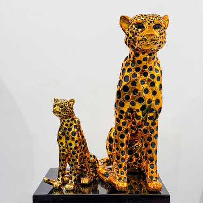 luxury leopard figurine in gold with black detailing modern decor