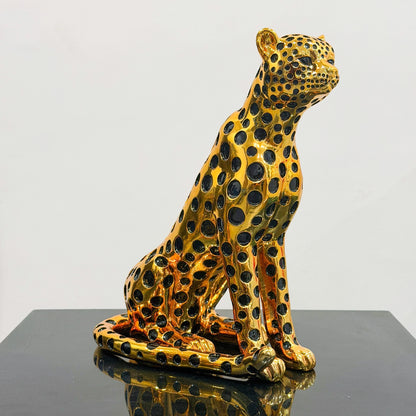luxury leopard figurine in gold with black detailing modern decor