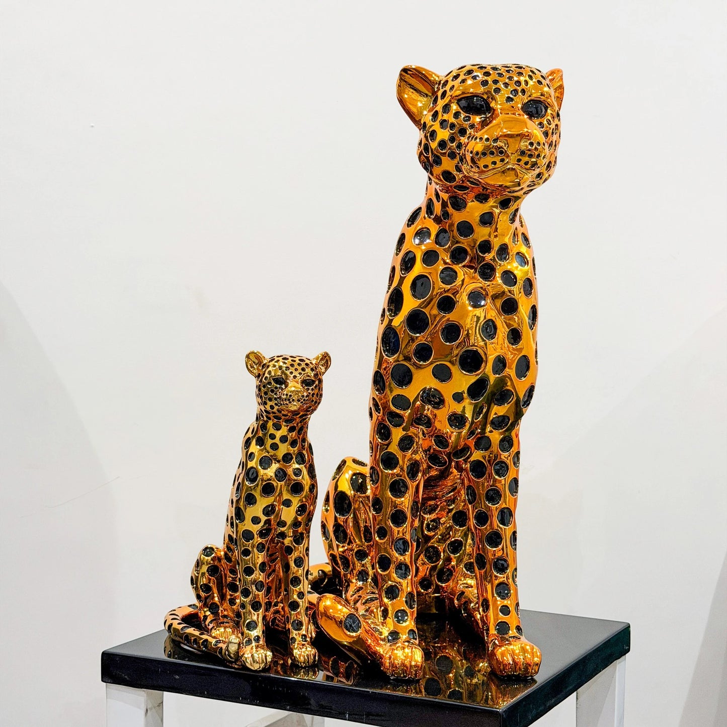 luxury leopard figurine in gold with black detailing modern decor