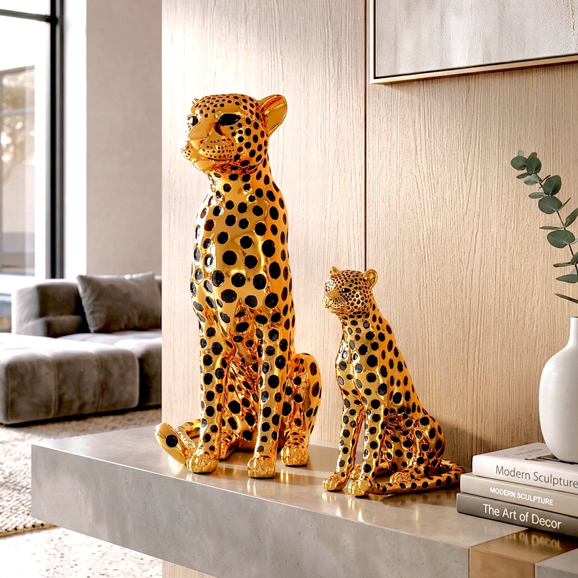 luxury leopard figurine in gold with black detailing modern decor