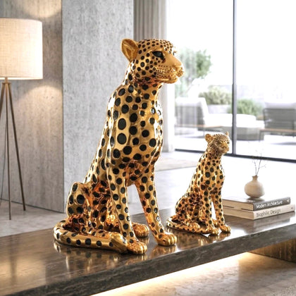 luxury leopard figurine in gold with black detailing modern decor