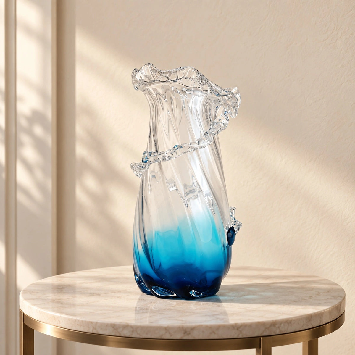 Glass vase with blue gradient on a white background