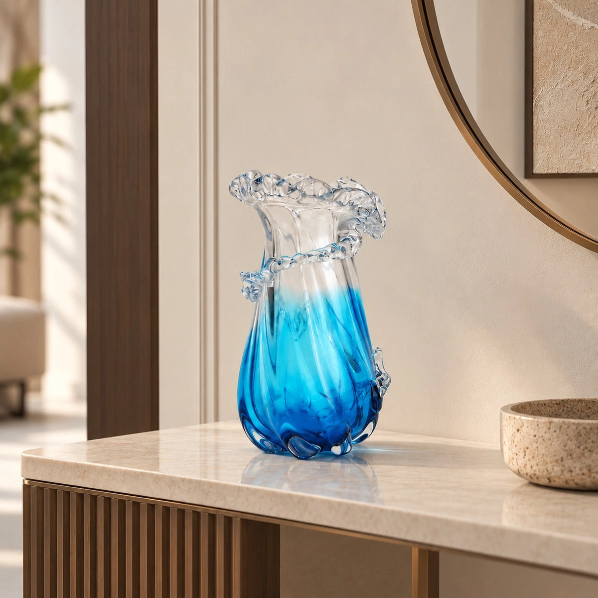 Glass vase with blue gradient on a white background