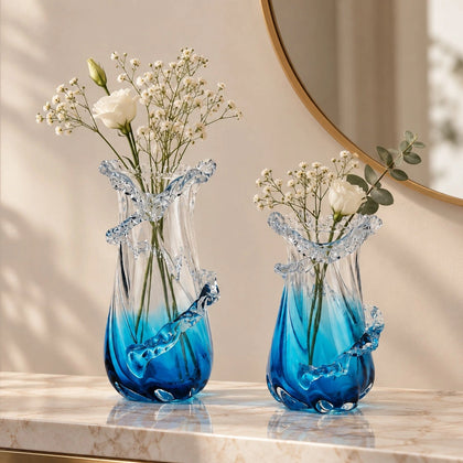 Glass vase with blue gradient on a white background