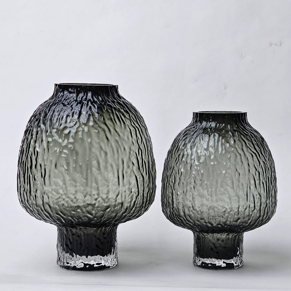 olive charcoal textured glass vase with ripple pattern