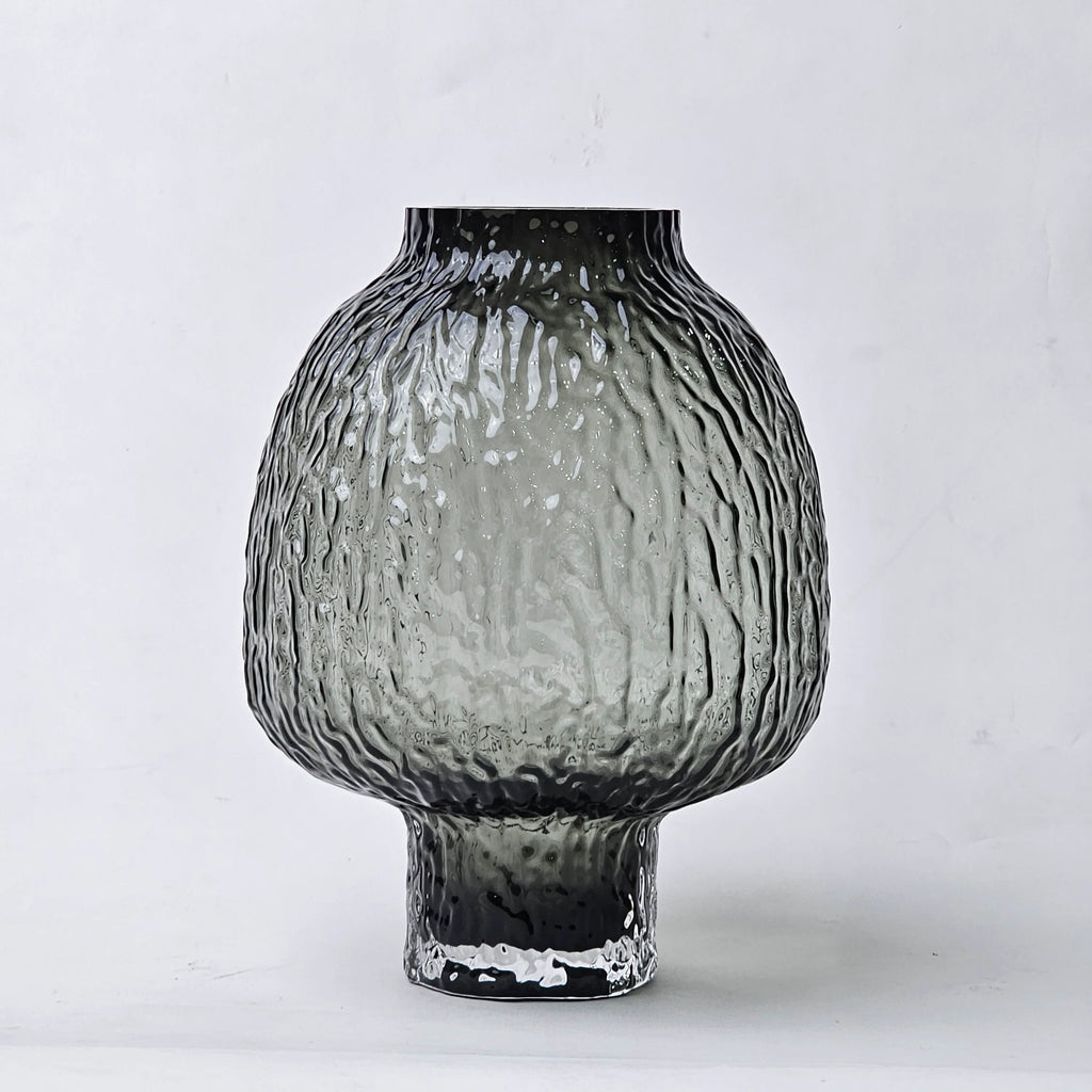 olive charcoal textured glass vase with ripple pattern