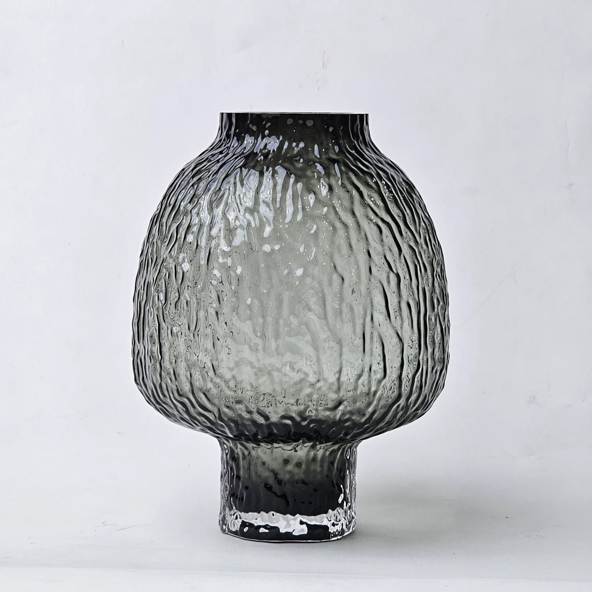 olive charcoal textured glass vase with ripple pattern