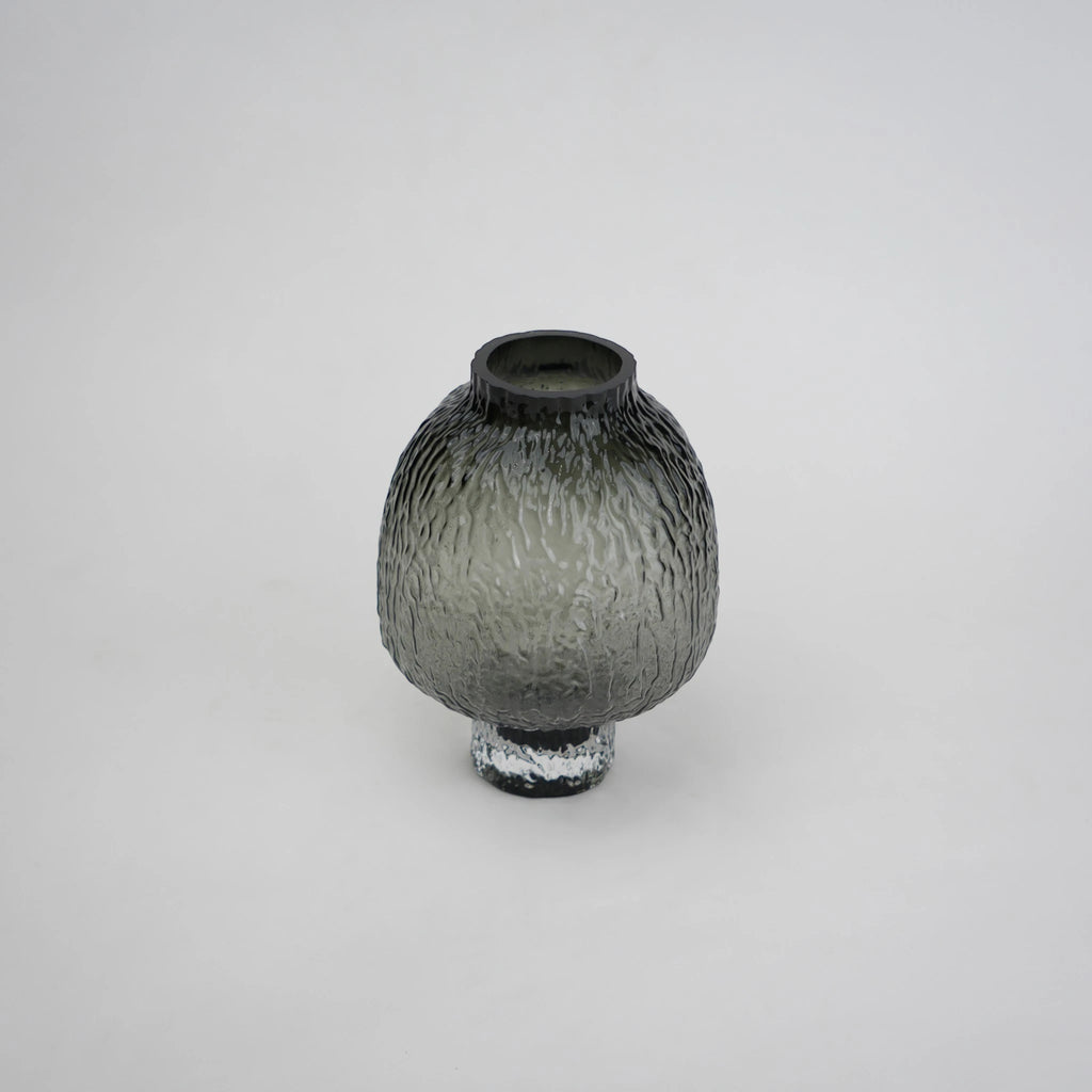 olive charcoal textured glass vase with ripple pattern