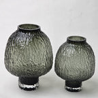olive charcoal textured glass vase with ripple pattern
