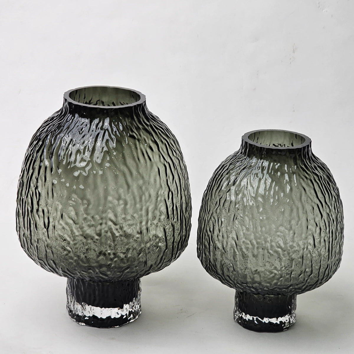 olive charcoal textured glass vase with ripple pattern