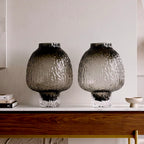 olive charcoal textured glass vase with ripple pattern