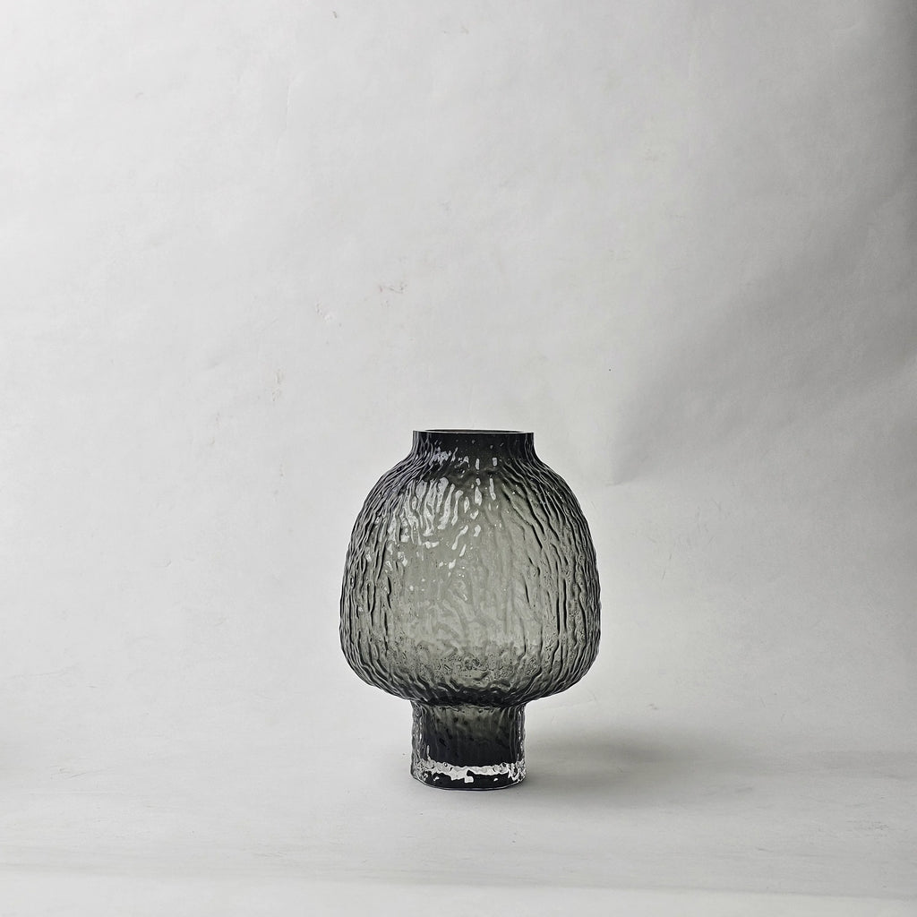 olive charcoal textured glass vase with ripple pattern