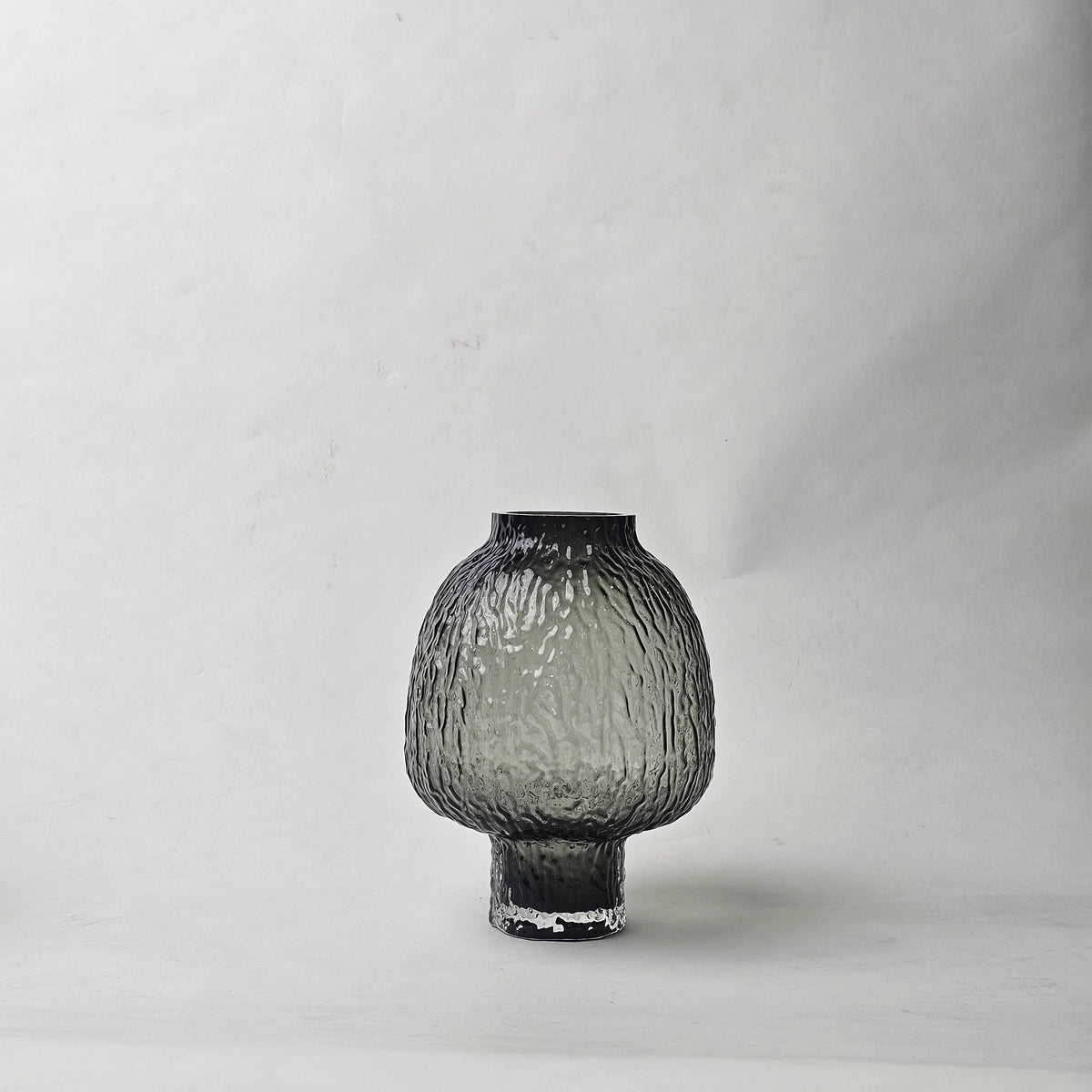 olive charcoal textured glass vase with ripple pattern