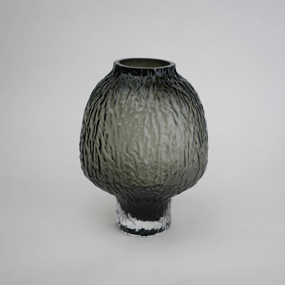 olive charcoal textured glass vase with ripple pattern