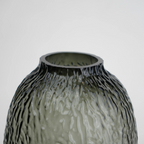olive charcoal textured glass vase with ripple pattern