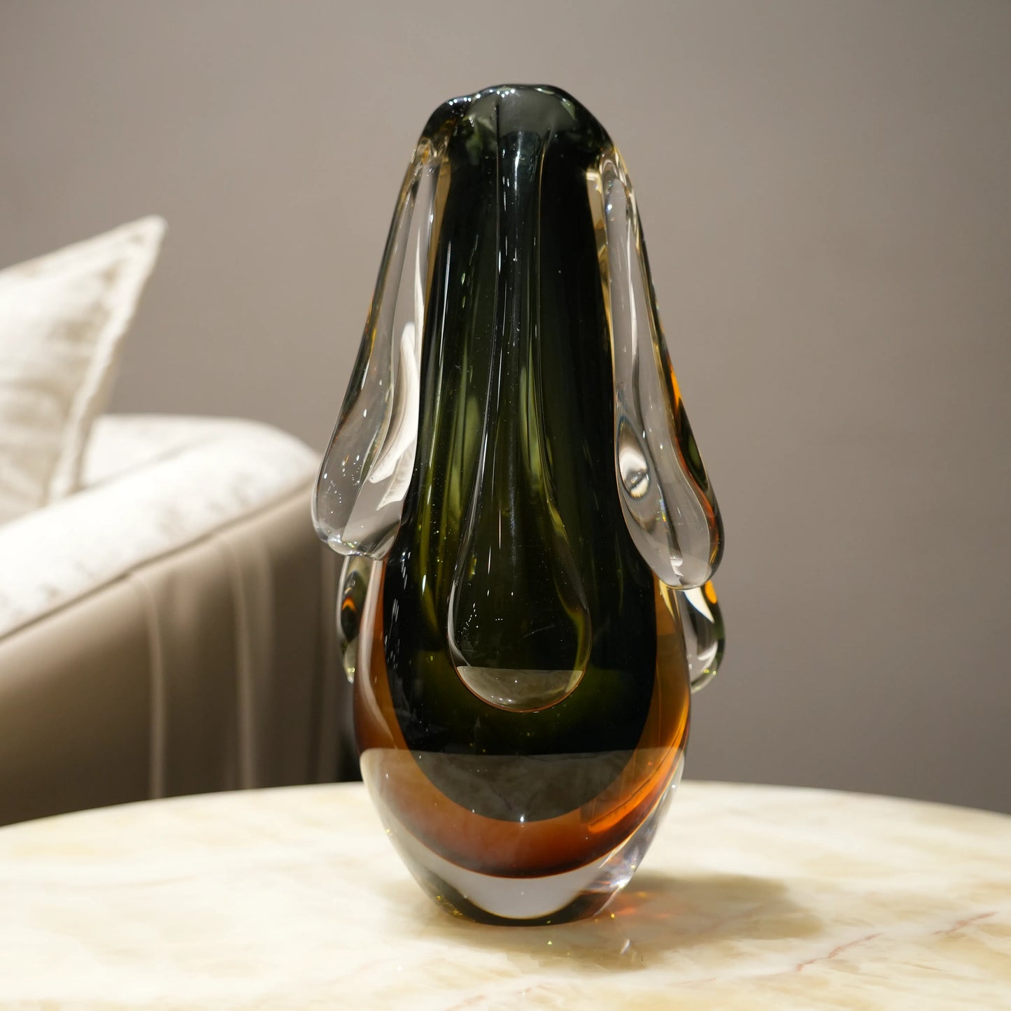 artistic olive glass vase for luxury interiors