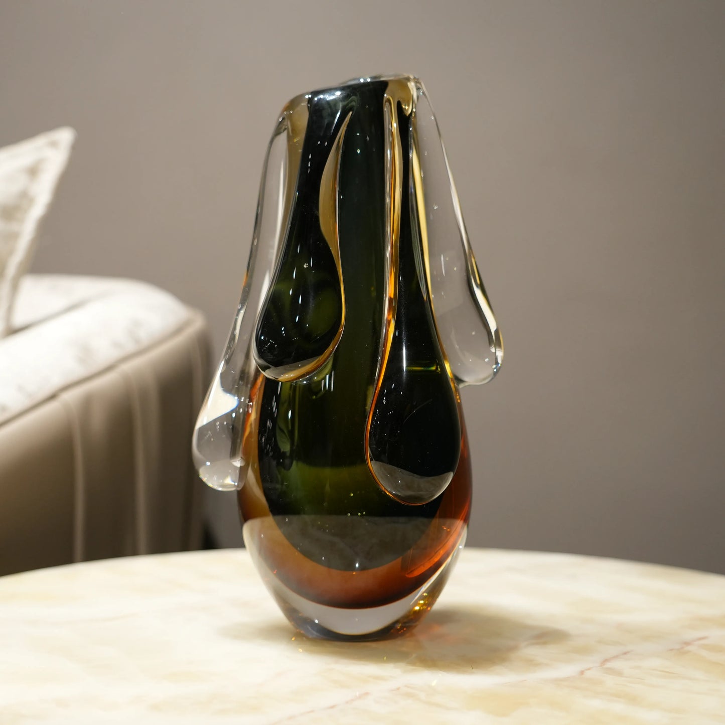 amber and olive decorative glass vase