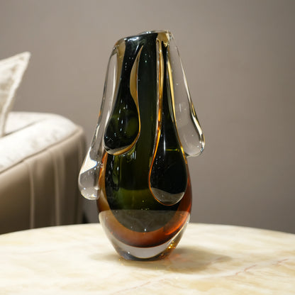 amber and olive decorative glass vase