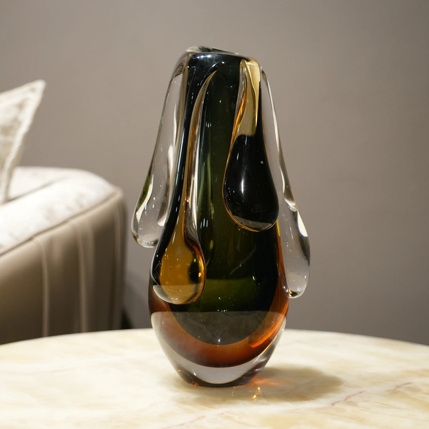 amber and olive decorative glass vase