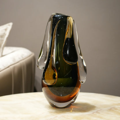 amber and olive decorative glass vase