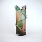 Olive smoke gradient twisted tall glass decorative vase with flared rim