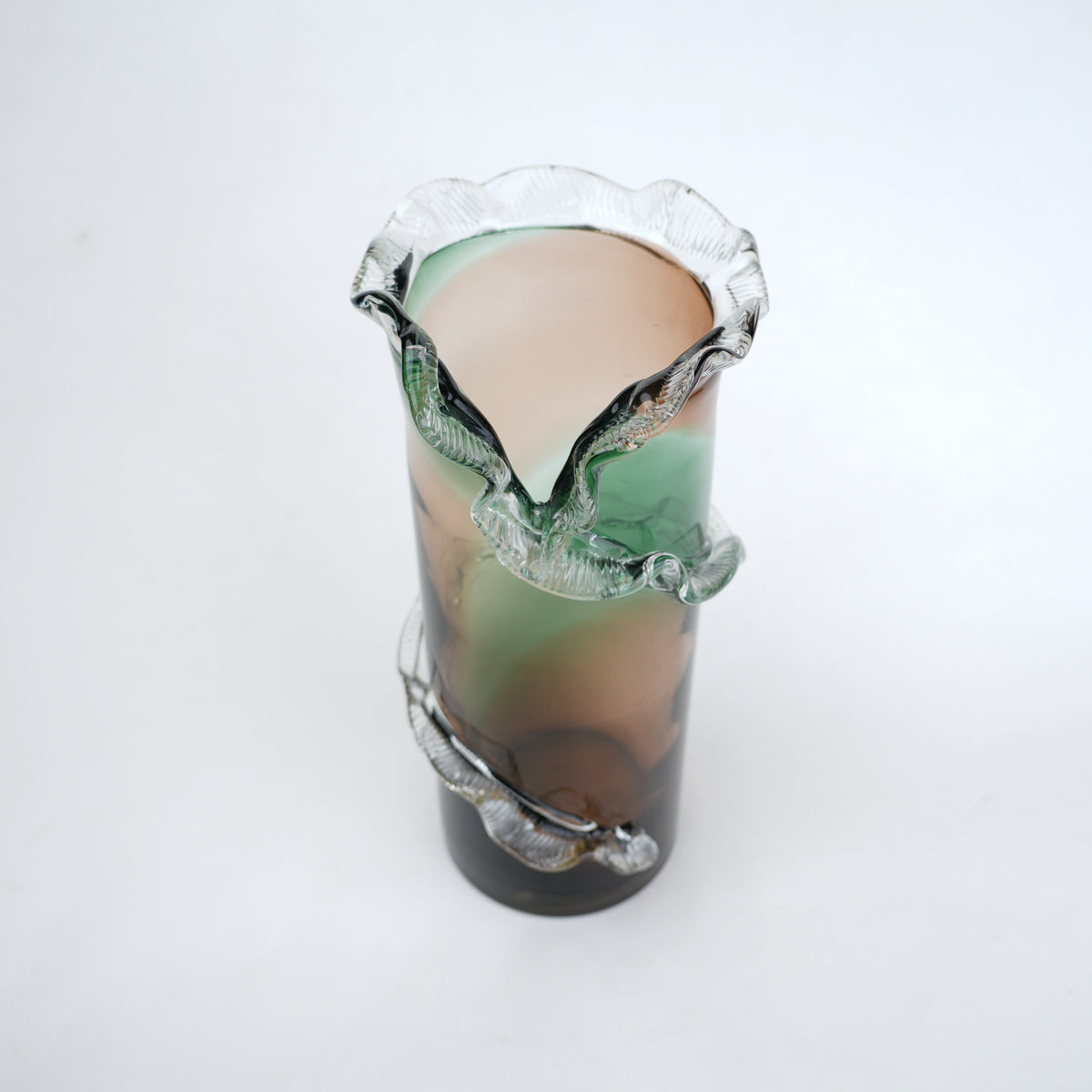Olive smoke gradient twisted tall glass decorative vase with flared rim