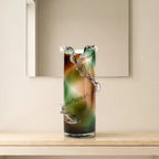 Olive smoke gradient twisted tall glass decorative vase with flared rim