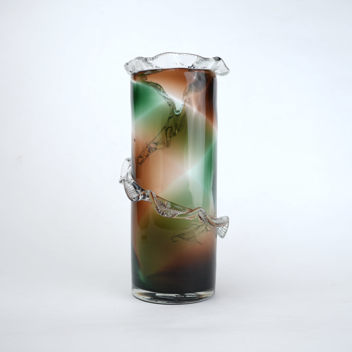 Olive smoke gradient twisted tall glass decorative vase with flared rim