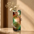 Olive smoke gradient twisted tall glass decorative vase with flared rim