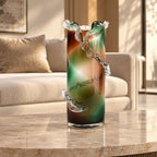 Olive smoke gradient twisted tall glass decorative vase with flared rim