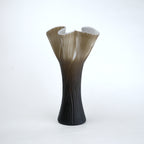 Textured glass decorative vase with ribbed design and ivory edge in two sizes