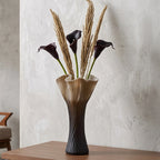 Textured glass decorative vase with ribbed design and ivory edge in two sizes