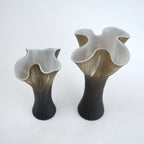 Textured glass decorative vase with ribbed design and ivory edge in two sizes