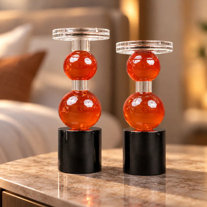 amber glass orb candle holder with black base modern decor